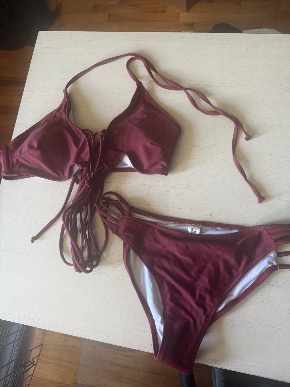 Cupshe Burgundy Strappy Lace-Up Bikini Set